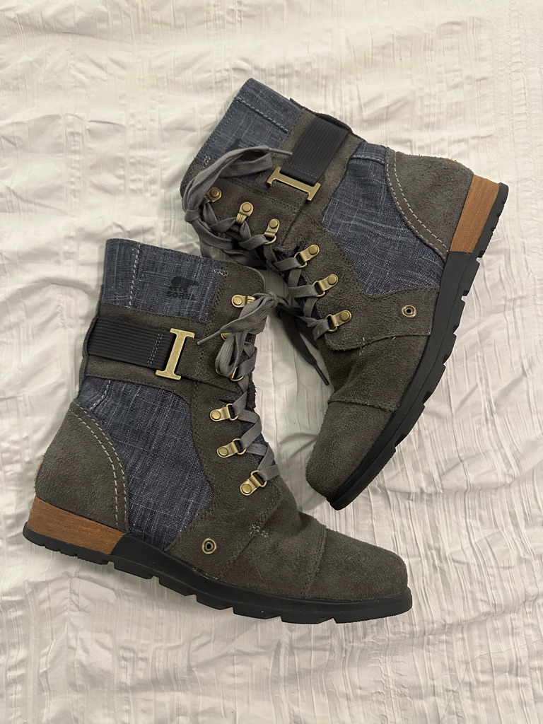 Sorel Women's Gray Suede & Denim Lace-Up Ankle Boots